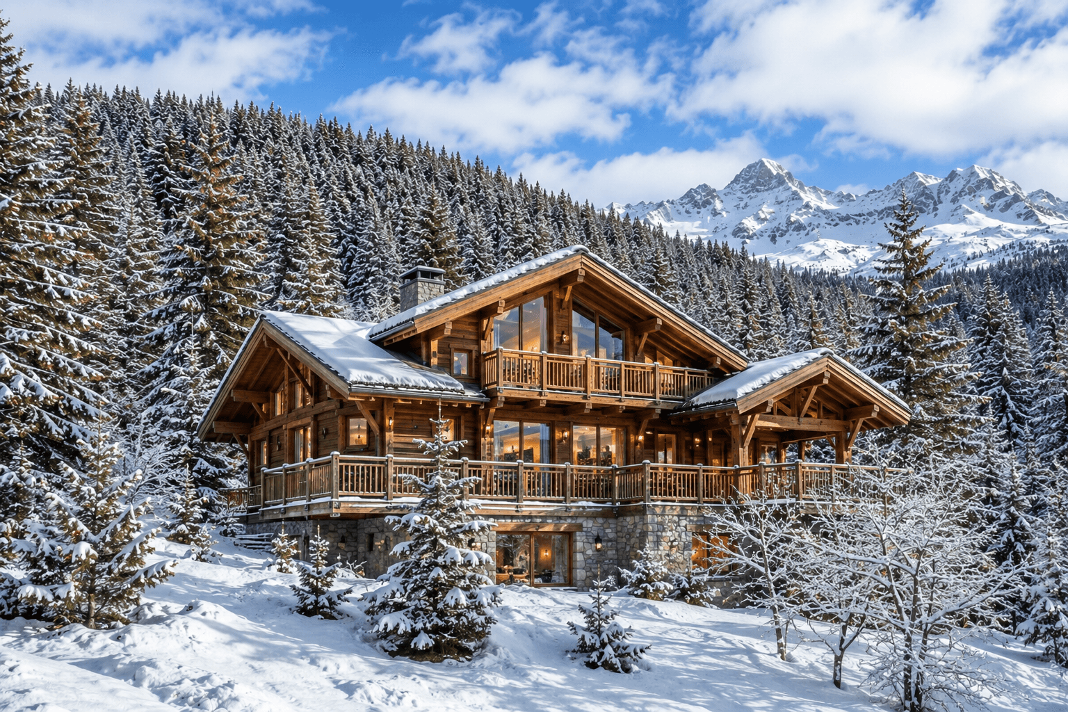 Chalet de prestige à l'Alpe d'Huez sous la neige